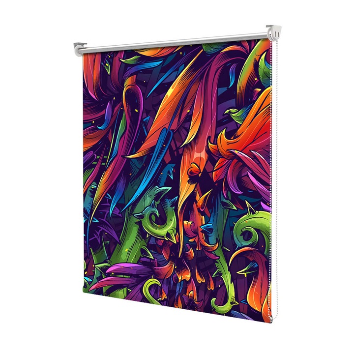 Roleta Art Shade tip Jaluzea cu Rulou si sistem inclus, Art Star, Gradina vie in mov si verde, Animatii, Decoratiuni, Latime 95 cm x Inaltime 130 cm