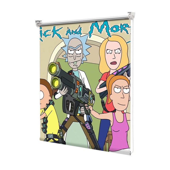Roleta Art Shade tip Jaluzea cu Rulou si sistem inclus, Art Star, Rick si Morty cu familia la lupta, Animatii, Decoratiuni, Latime 95 cm x Inaltime 130 cm