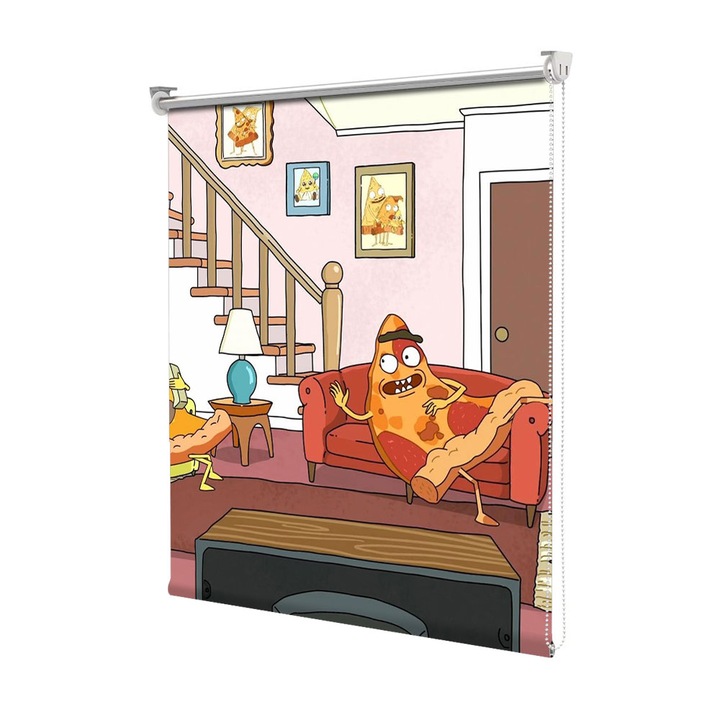 Roleta Art Shade tip Jaluzea cu Rulou si sistem inclus, Art Star, Rick si Morty pizza pe canapea, Animatii, Decoratiuni, Latime 75 cm x Inaltime 130 cm