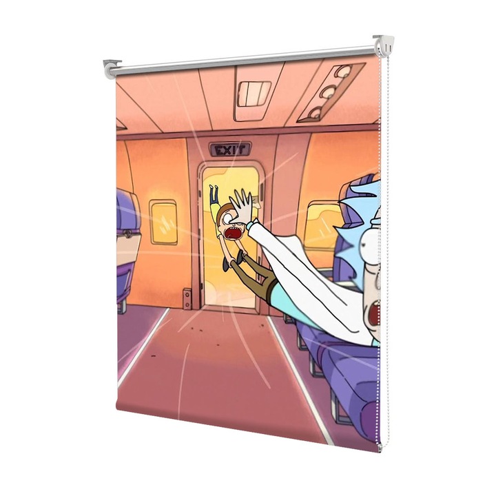 Roleta Art Shade tip Jaluzea cu Rulou si sistem inclus, Art Star, Rick si Morty cad din avion, Animatii, Decoratiuni, Latime 65 cm x Inaltime 190 cm