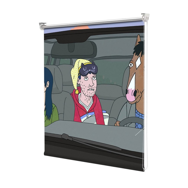 Roleta Art Shade tip Jaluzea cu Rulou si sistem inclus, Art Star, BoJack Horsman in masina cu Diane si Todd Chavez, Animatii, Decoratiuni, Latime 95 cm x Inaltime 130 cm