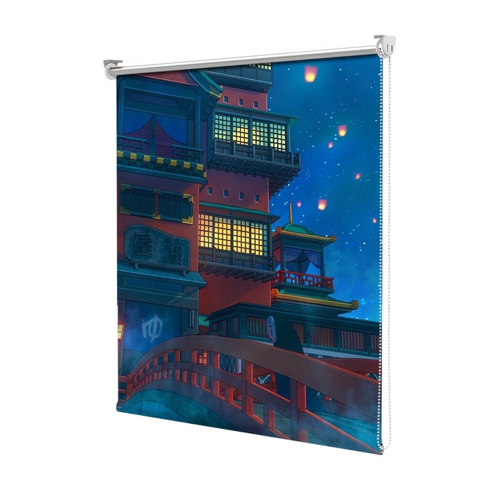 Roleta Art Shade tip Jaluzea cu Rulou si sistem inclus, Art Star, Spirited Away Kaonashi pe pod, Animatii, Decoratiuni, Latime 95 cm x Inaltime 130 cm