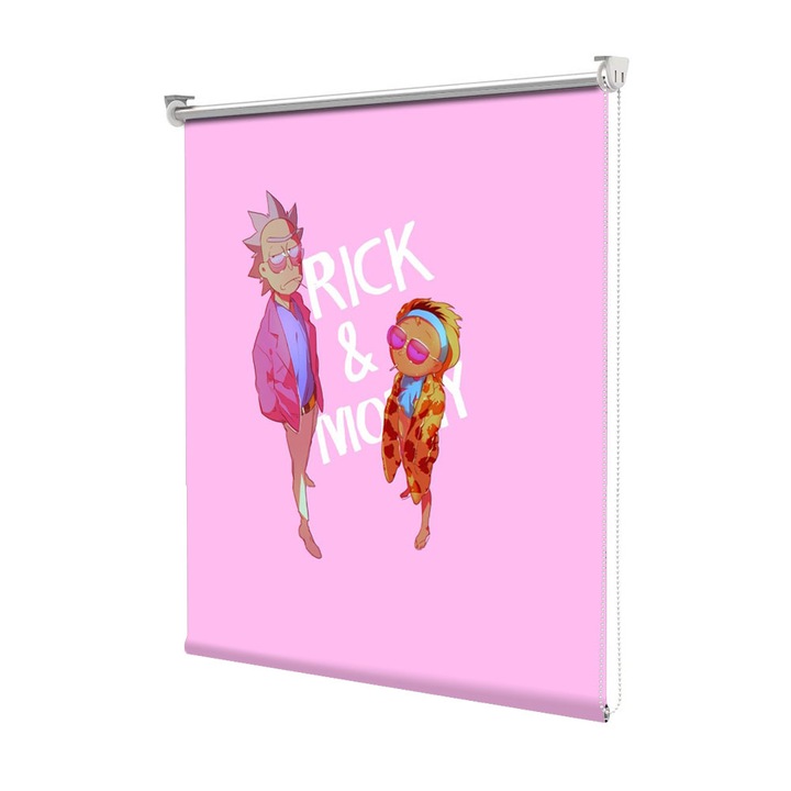 Roleta Art Shade tip Jaluzea cu Rulou si sistem inclus, Art Star, Rick si Morty pe fundal roz, Animatii, Decoratiuni, Latime 75 cm x Inaltime 130 cm