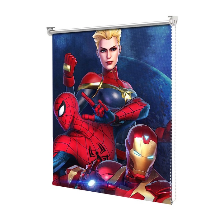 Roleta Art Shade tip Jaluzea cu Rulou si sistem inclus, Art Star, Iron Man Spiderman si Captain Marvel, Animatii, Decoratiuni, Latime 80 cm x Inaltime 130 cm