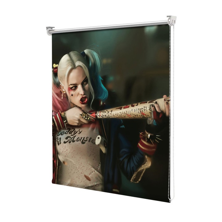 Roleta Art Shade tip Jaluzea cu Rulou si sistem inclus, Art Star, Harley Quinn si bata, Animatii, Decoratiuni, Latime 65 cm x Inaltime 190 cm