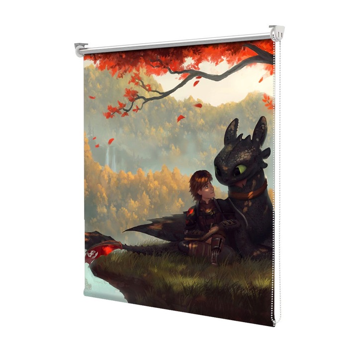 Roleta Art Shade tip Jaluzea cu Rulou si sistem inclus, Art Star, How to train your dragon Toothles si Hiccup la umbra copacului, Animatii, Decoratiuni, Latime 50 cm x Inaltime 250 cm