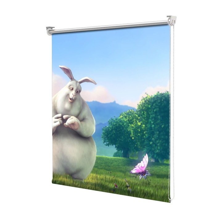 Roleta Art Shade tip Jaluzea cu Rulou si sistem inclus, Art Star, Iepurele mare admirand un fluture, Animatii, Decoratiuni, Latime 95 cm x Inaltime 130 cm