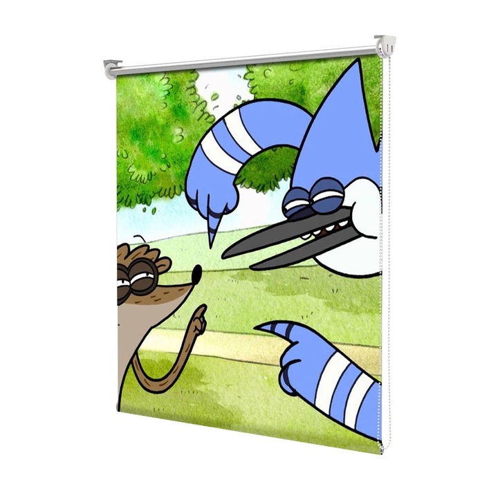 Roleta Art Shade tip Jaluzea cu Rulou si sistem inclus, Art Star, Regular Show citire de ganduri intre Rigby si Mortdecai, Animatii, Decoratiuni, Latime 45 cm x Inaltime 130 cm