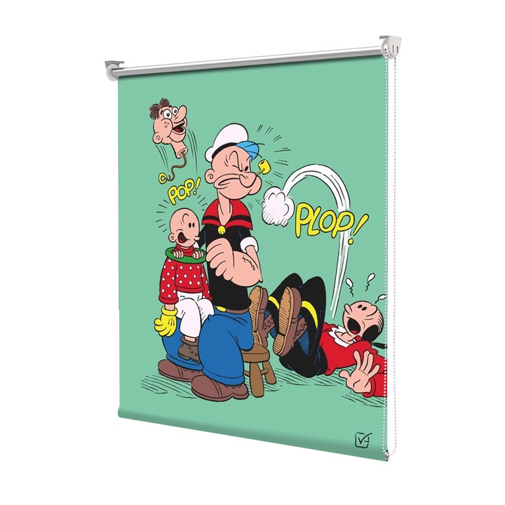 Roleta Art Shade tip Jaluzea cu Rulou si sistem inclus, Art Star, Popeye Marinalul pe fundal verde, Animatii, Decoratiuni, Latime 95 cm x Inaltime 130 cm