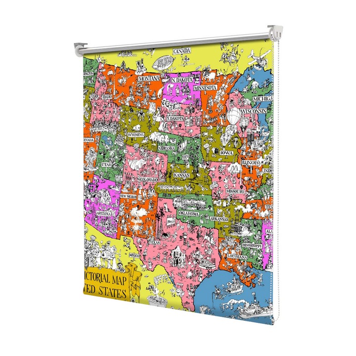 Roleta Art Shade tip Jaluzea cu Rulou si sistem inclus, Art Star, Harta ilustrata, Animatii, Decoratiuni, Latime 100 cm x Inaltime 130 cm
