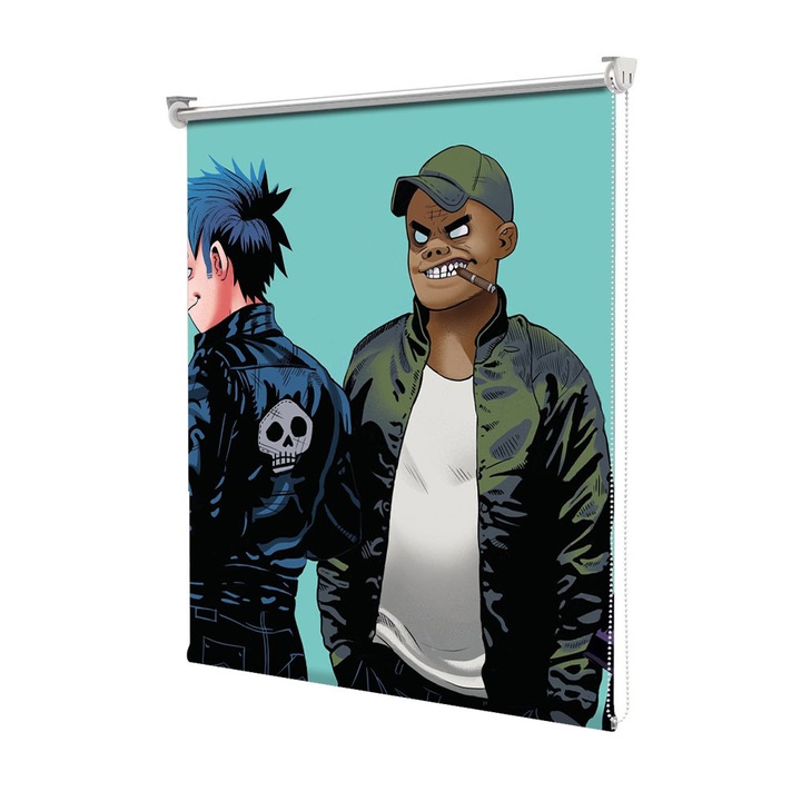 Roleta Art Shade tip Jaluzea cu Rulou si sistem inclus, Art Star, Gorillaz pe fundal turcoaz deschis, Animatii, Decoratiuni, Latime 65 cm x Inaltime 190 cm