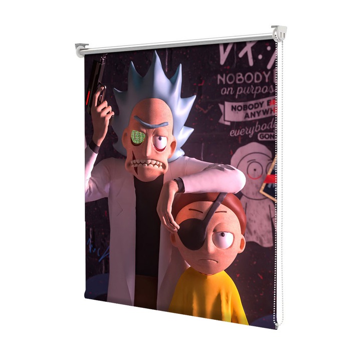Roleta Art Shade tip Jaluzea cu Rulou si sistem inclus, Art Star, Rick si Morty cu afise, Animatii, Decoratiuni, Latime 75 cm x Inaltime 130 cm