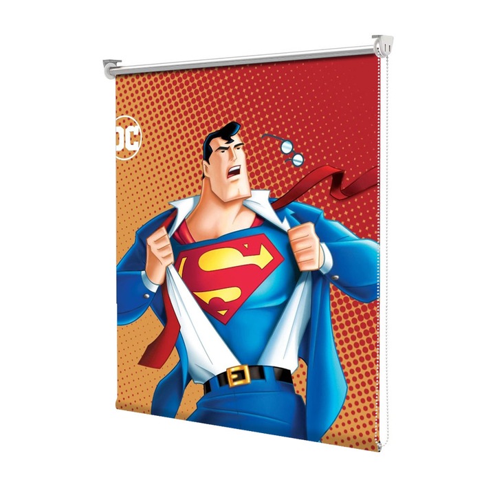 Roleta Art Shade tip Jaluzea cu Rulou si sistem inclus, Art Star, Superman seria animata pe fundal rosu portocaliu, Animatii, Decoratiuni, Latime 65 cm x Inaltime 190 cm