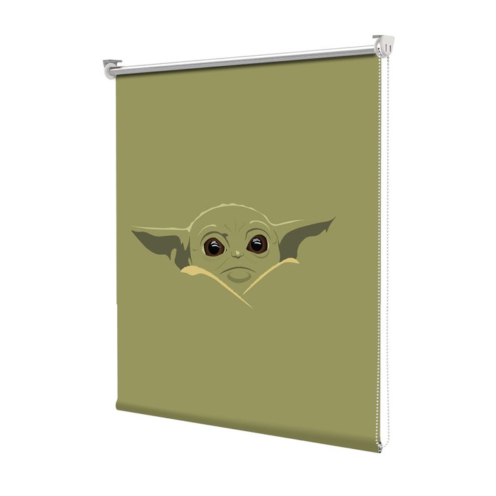 Roleta Art Shade tip Jaluzea cu Rulou si sistem inclus, Art Star, Baby Yoda pe fundal verde, Animatii, Decoratiuni, Latime 65 cm x Inaltime 190 cm