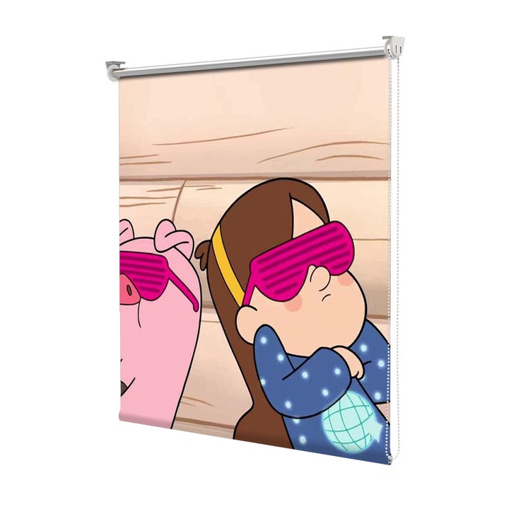 Roleta Art Shade tip Jaluzea cu Rulou si sistem inclus, Art Star, Gravity Falls Mabel si Waddles cu ochelari, Animatii, Decoratiuni, Latime 160 cm x Inaltime 250 cm