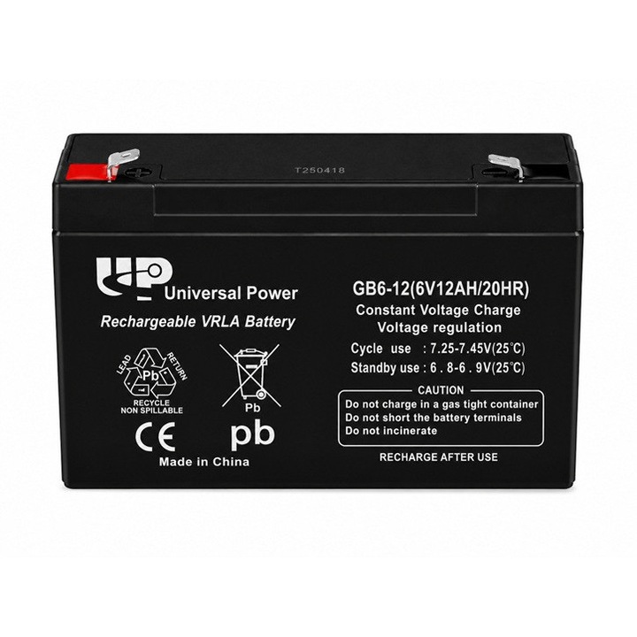 VRLA Тягов акумулатор Universal Power 6V 12Ah GB6-12