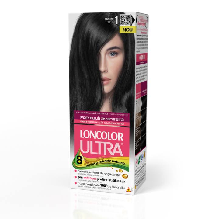 Vopsea de par permanenta Loncolor Ultra 1 Negru, 100 ml