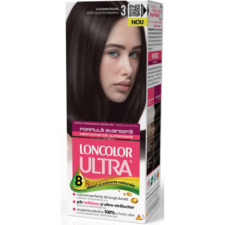Vopsea de par permanenta Loncolor Ultra 3 Castaniu Inchis, 100 ml