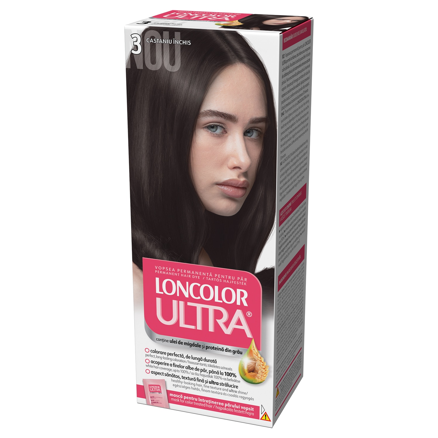 Vopsea de par permanenta Loncolor Ultra 3 Castaniu Inchis, 100 ml