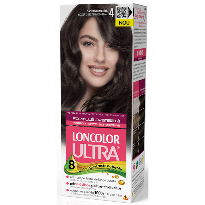 Vopsea de par permanenta Loncolor Ultra 4 Castaniu Mediu, 100 ml