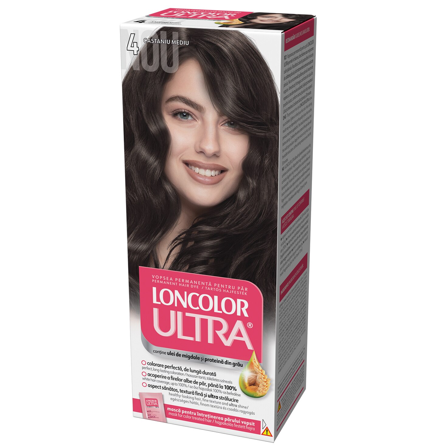 Vopsea de par permanenta Loncolor Ultra 4 Castaniu Mediu, 100 ml