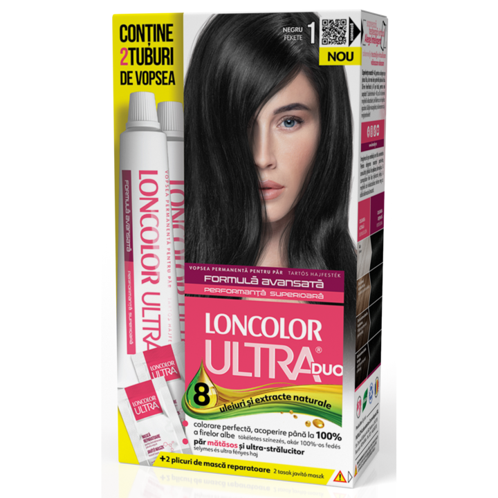 Vopsea de par permanenta Loncolor Ultra Max 1 Negru, 200 ml