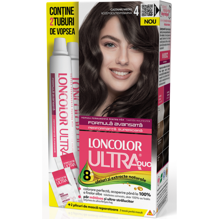 Vopsea de par permanenta Loncolor Ultra Max 4 Castaniu Mediu, 200 ml