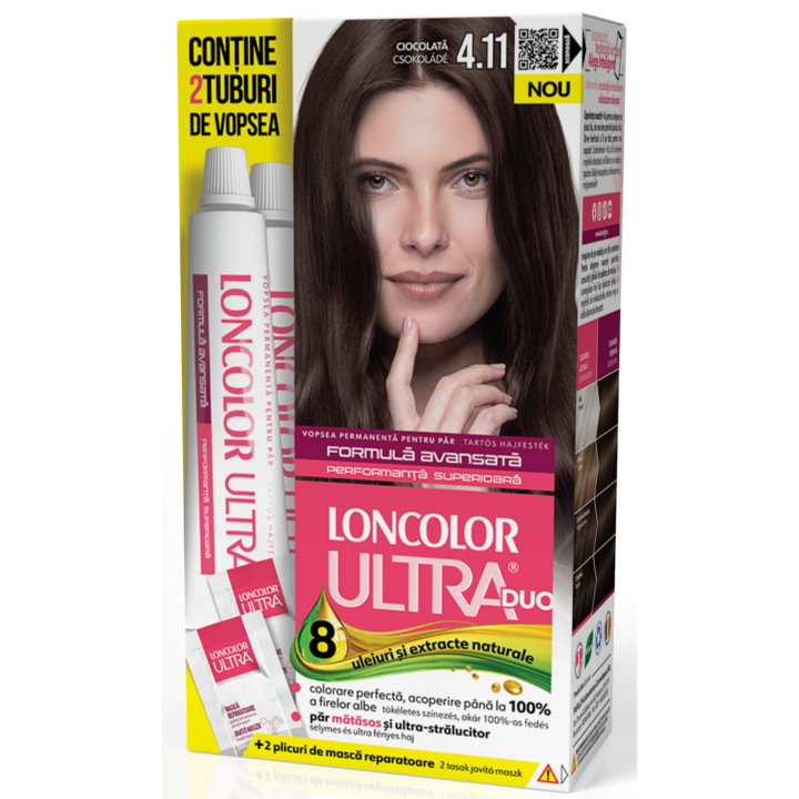 Vopsea de par permanenta Loncolor Ultra Max 4.11 Ciocolata, 200 ml