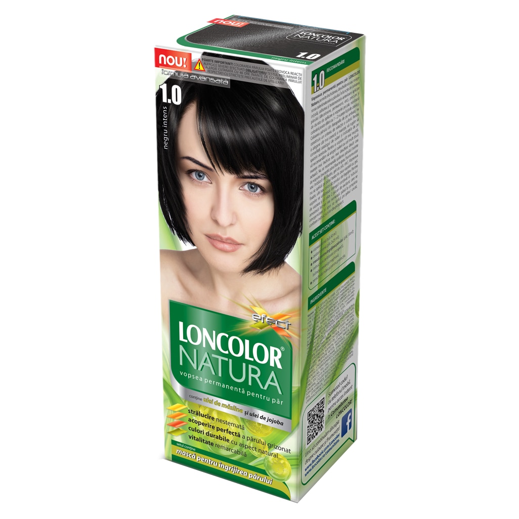 Vopsea de par permanenta Loncolor Natura 1.0 Negru intens, 100 ml