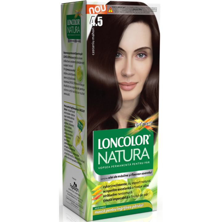 Vopsea de par permanenta Loncolor Natura 4.5 Castaniu mahon, 100 ml