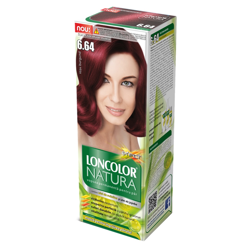 Vopsea de par permanenta Loncolor Natura 6.64 Rosu burgund, 100 ml