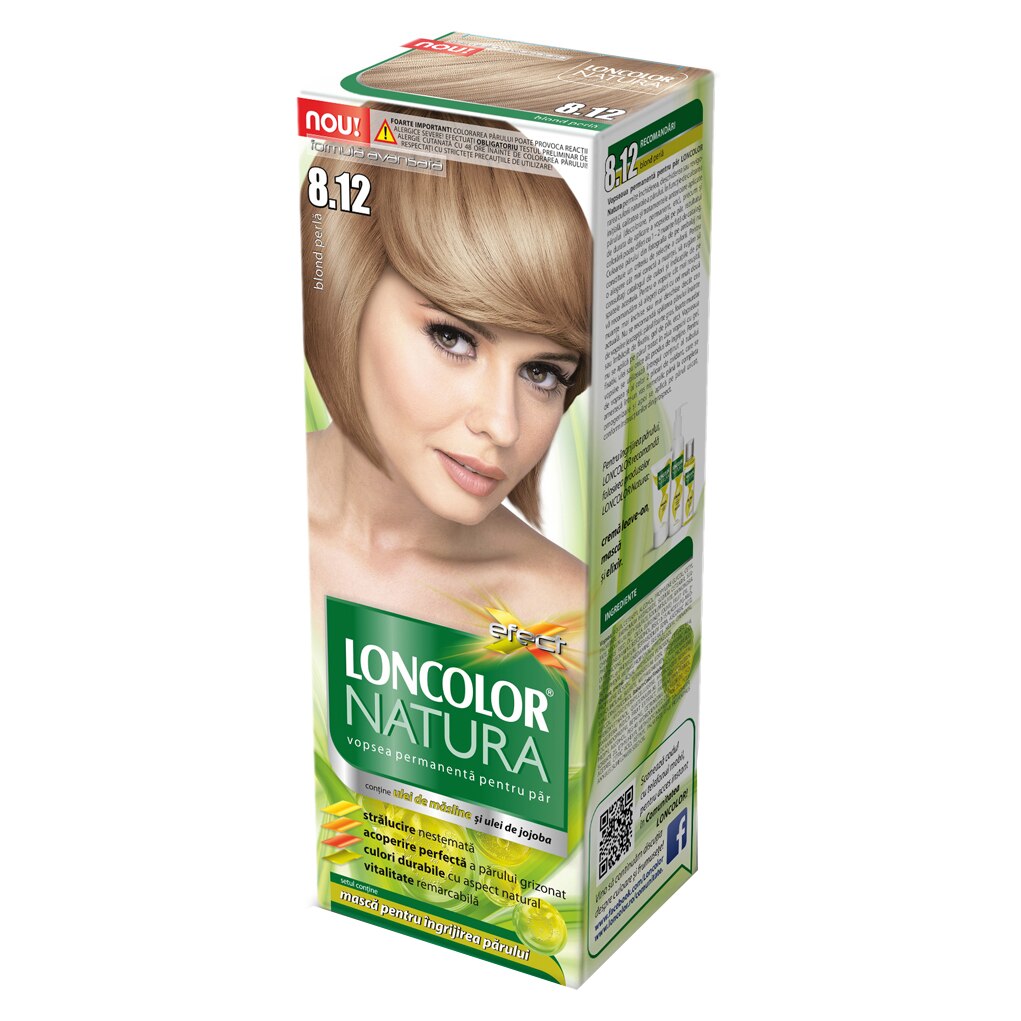 Vopsea de par permanenta Loncolor Natura 8.12 Blond perla, 100 ml