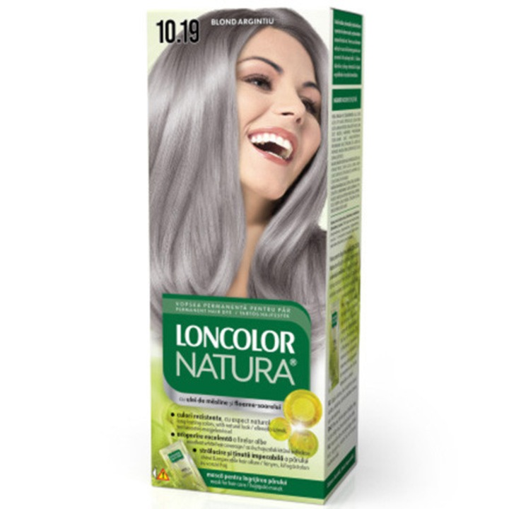 Vopsea permanenta pentru par, cu amoniac, LONCOLOR NATURA 10.19 Blond Argintiu