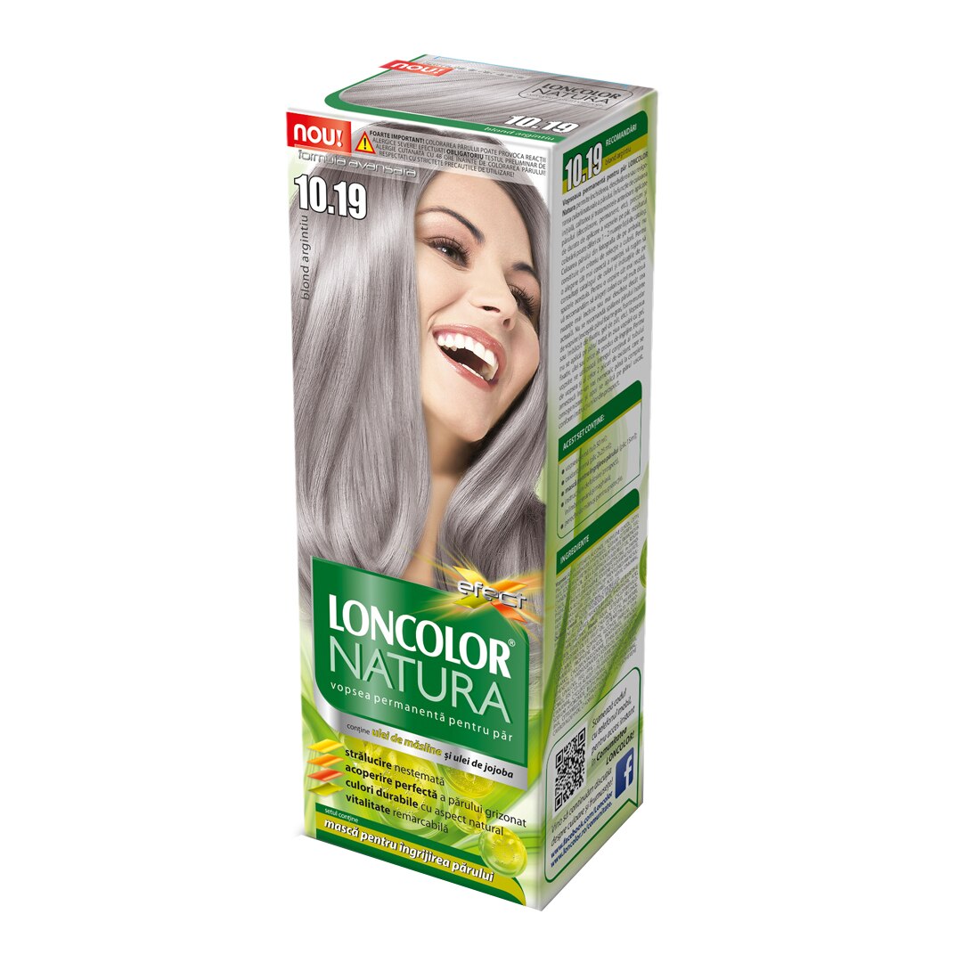 Vopsea de par permanenta Loncolor Natura 10.19 Blond argintiu, 100 ml