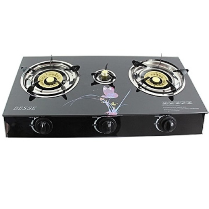 Aragaz sticla 3 ochiuri, kit de instalare inclus 2 m furtun, ceas pentru butelie si coliere