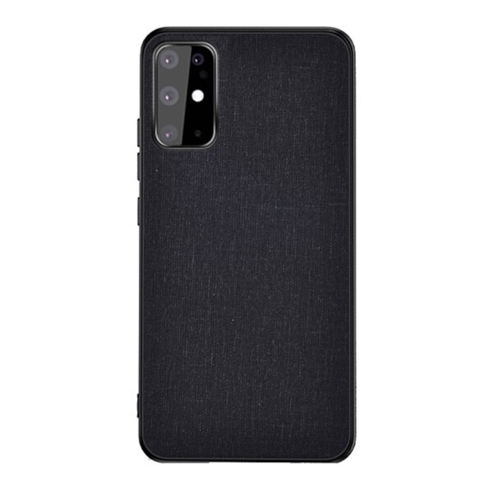 Gigapack szilikon mobiltelefon tok, ütésállóság, textil hátlap, fekete, kompatibilis: Samsung Galaxy S20 5G, SM-G981U, / Galaxy S20, SM-G980F