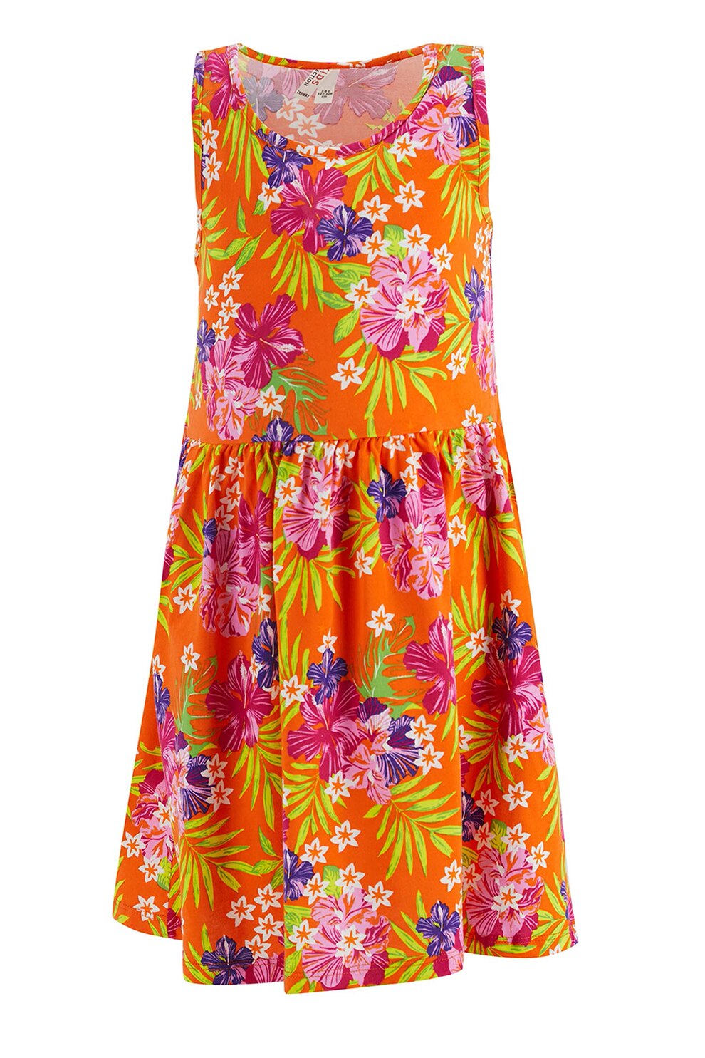 DeFacto, Rochie evazata cu imprimeu, Oranj mandarina/Verde/Roz