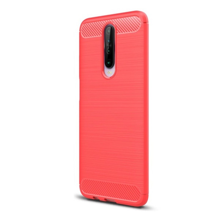 Gigapack szilikon mobiltelefon tok, ütésállóság, légpárnás sarok, szálcsiszolt, karbon minta, piros, kompatibilis: Xiaomi Redmi K30 / K30 5G