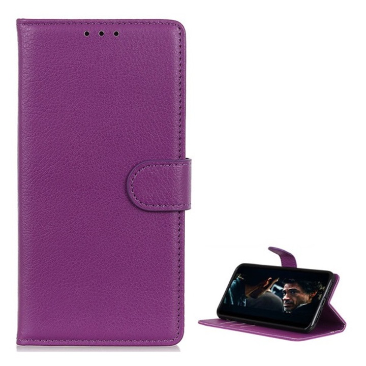 Gigapack mobiltelefon tok álló, bőr hatású, flip, oldalra nyíló, asztali tartó, prémium, lila, kompatibilis: Xiaomi Redmi K30 / K30 5G