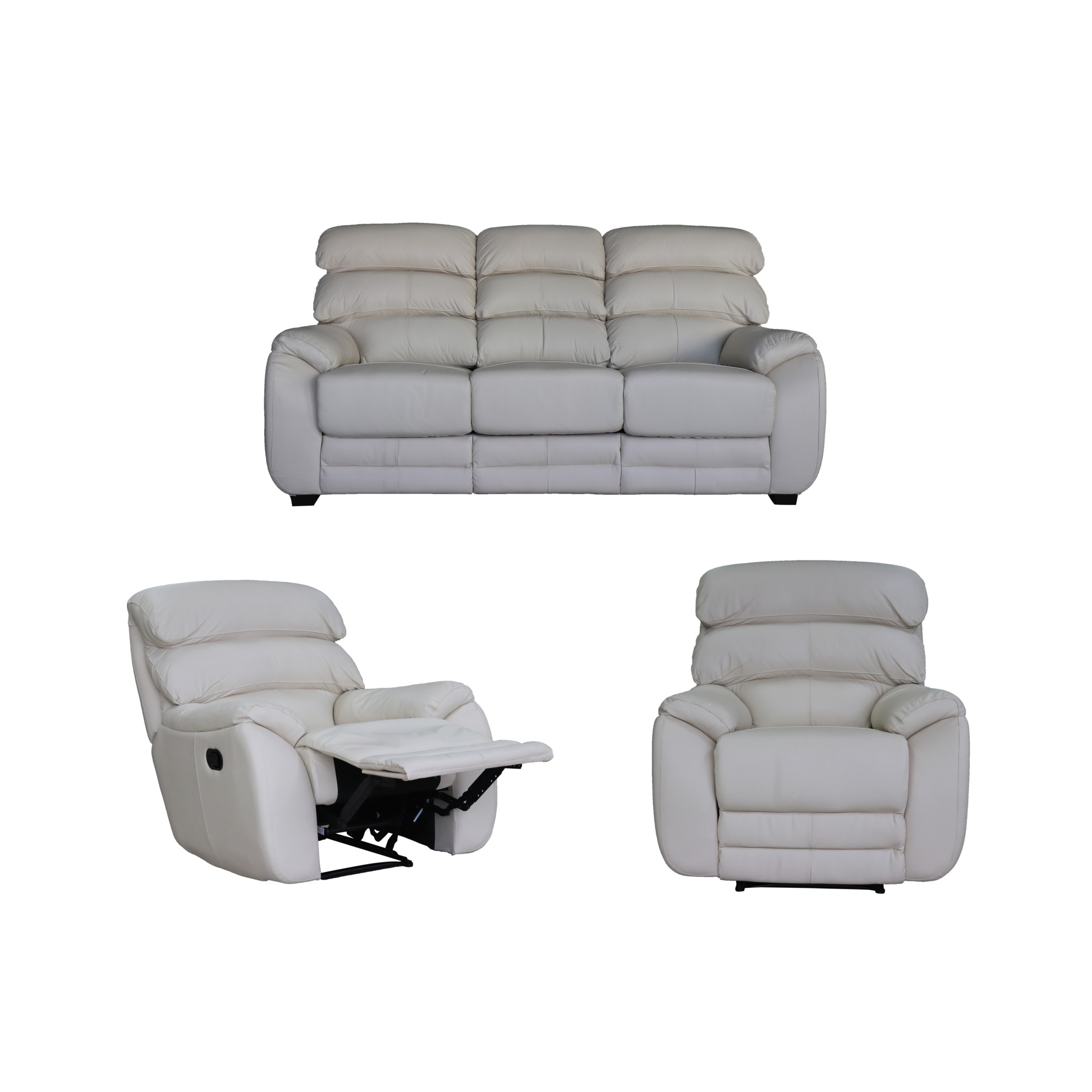 Set Piele Naturala, Mobila Domnel, Canapea 3 locuri extensibila si 2 fotolii cu reclinere manuale, Md 2701 , cod culoare B-925