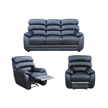 Set Piele Naturala, Mobila Domnel, Canapea 3 locuri extensibila si 2 fotolii cu reclinere manuale, Md 2701, Negru B-113 Set Piele Naturala, Mobila Domnel, Canapea 3 locuri extensibila si 2 fotolii cu reclinere manuale, Md 2701, Negru B-113