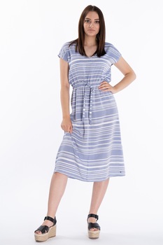 Lee Cooper, Rochie in dungi cu decolteu in V, albastru azur, alb Lee Cooper, Rochie in dungi cu decolteu in V, albastru azur, alb
