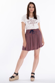 Lee Cooper, Fusta mini evazata cu imprimeu, Rosu/Bleumarin Lee Cooper, Fusta mini evazata cu imprimeu, Rosu/Bleumarin