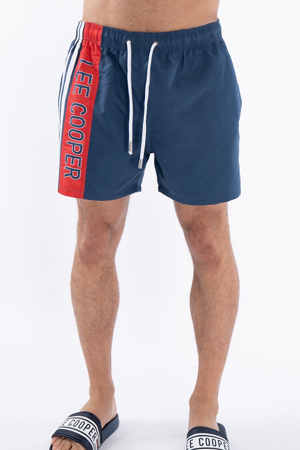 Lee Cooper, Pantaloni scurti de baie cu snur, Albastru petrol/Rosu, S