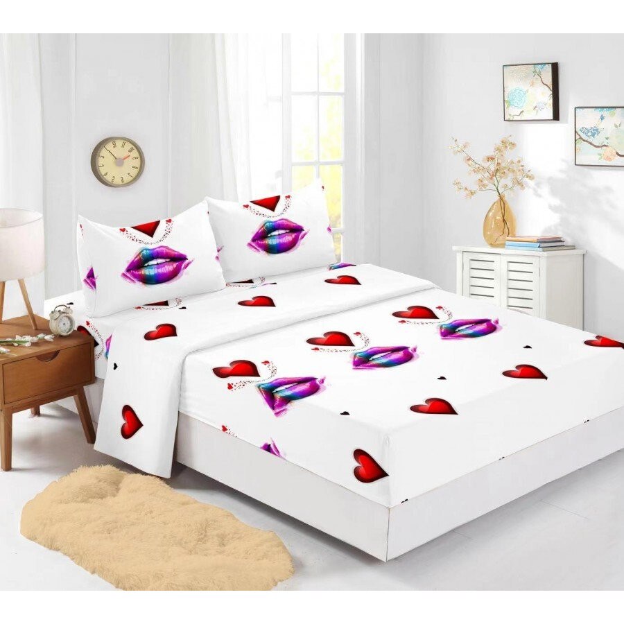 Set husa de pat din finet cu 2 fete de perna pentru saltea de 140x200cm HPF311, Pucioasa