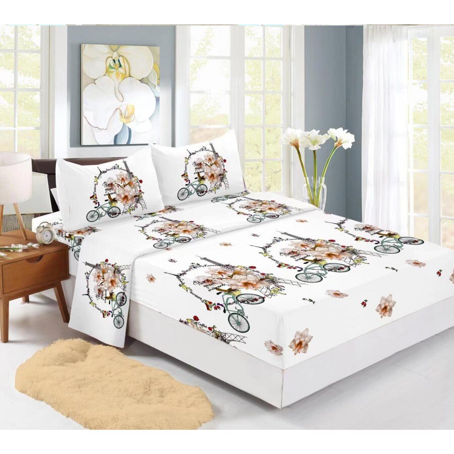 Set husa de pat din finet cu 2 fete de perna pentru saltea de 140x200cm HPF306, Pucioasa