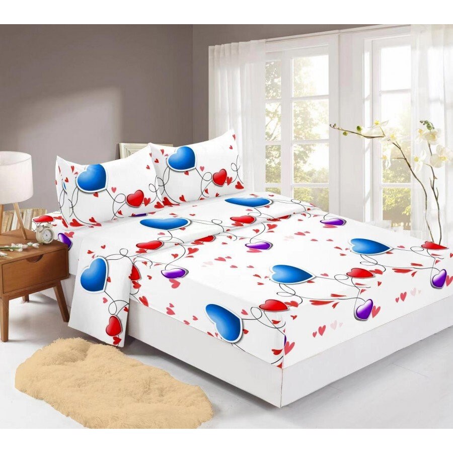 Set husa de pat din finet cu 2 fete de perna pentru saltea de 180x200cm HPF327, Pucioasa