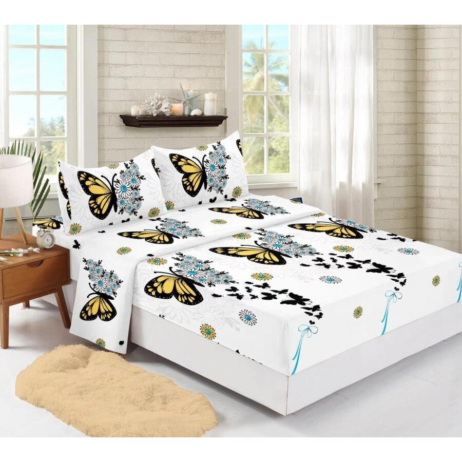 Set husa de pat din finet cu 2 fete de perna pentru saltea de 160x200cm HPF313, Pucioasa