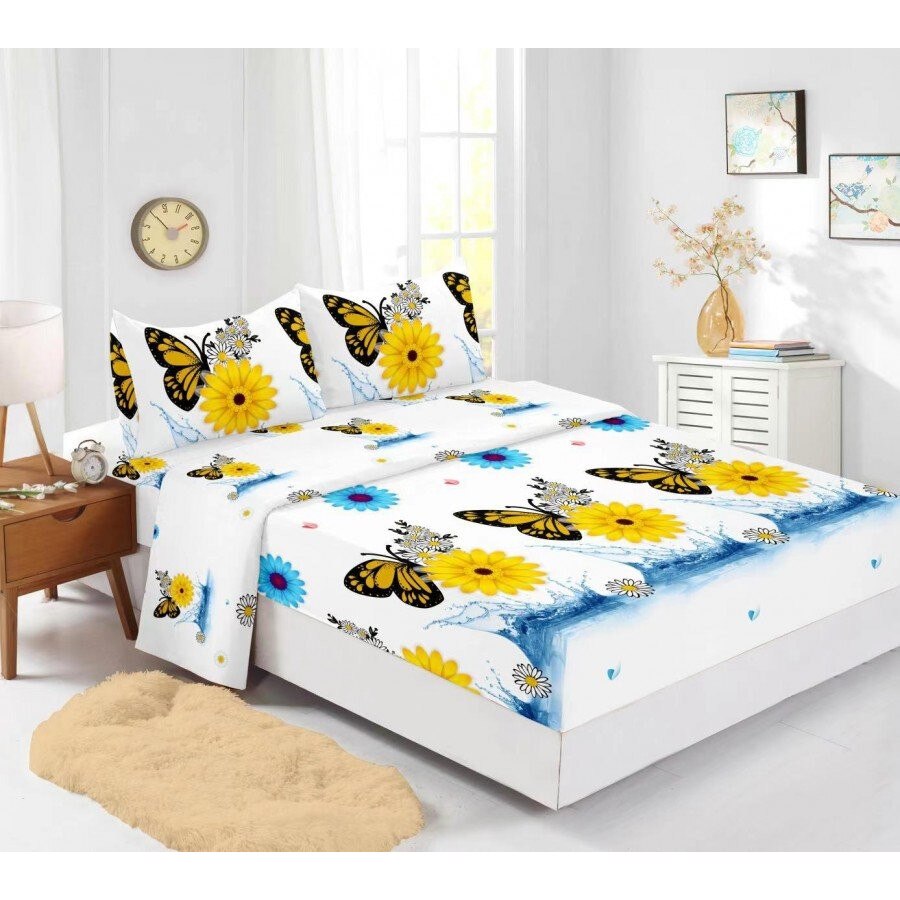 Set husa de pat din finet cu 2 fete de perna pentru saltea de 180x200cm HPF335, Pucioasa