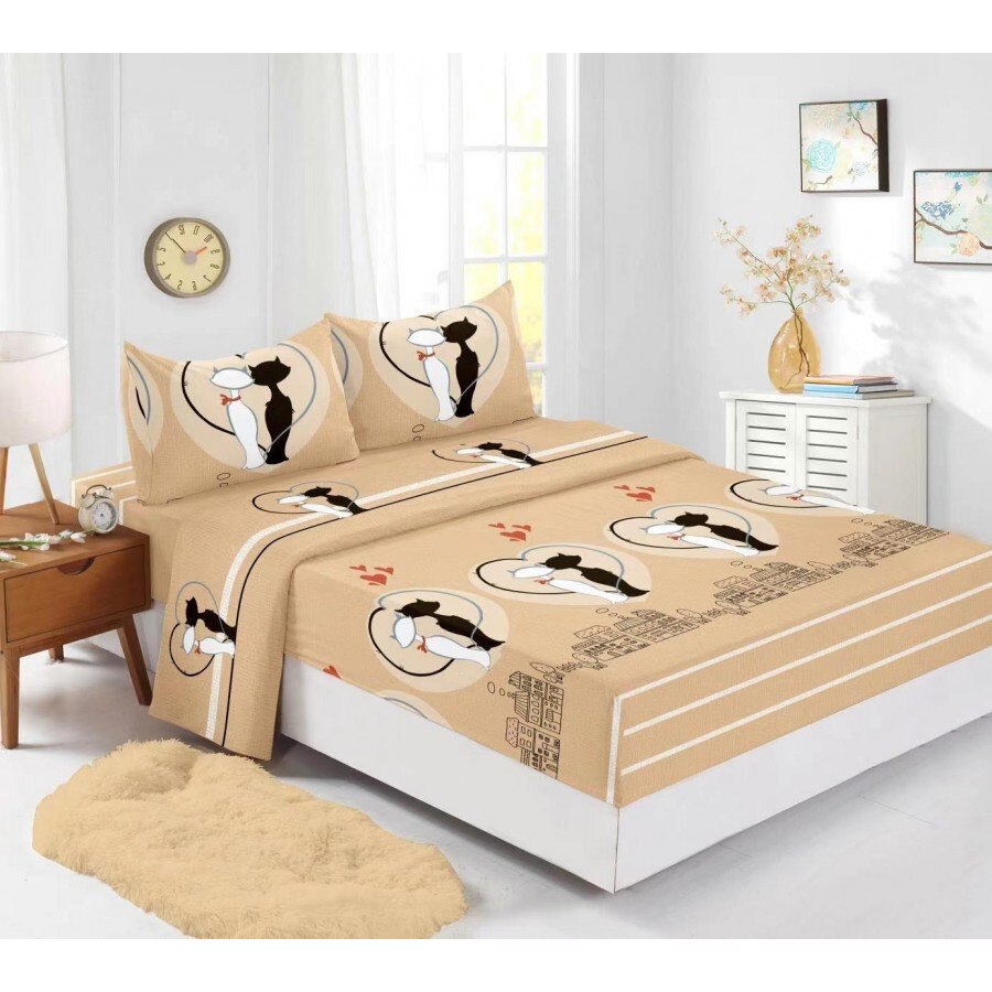 Set husa de pat din finet cu 2 fete de perna pentru saltea de 180x200cm HPF325, Pucioasa